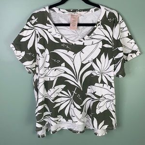 PHILOSOPHY Palm Leaf Printed V-Neck Tee Shirt
